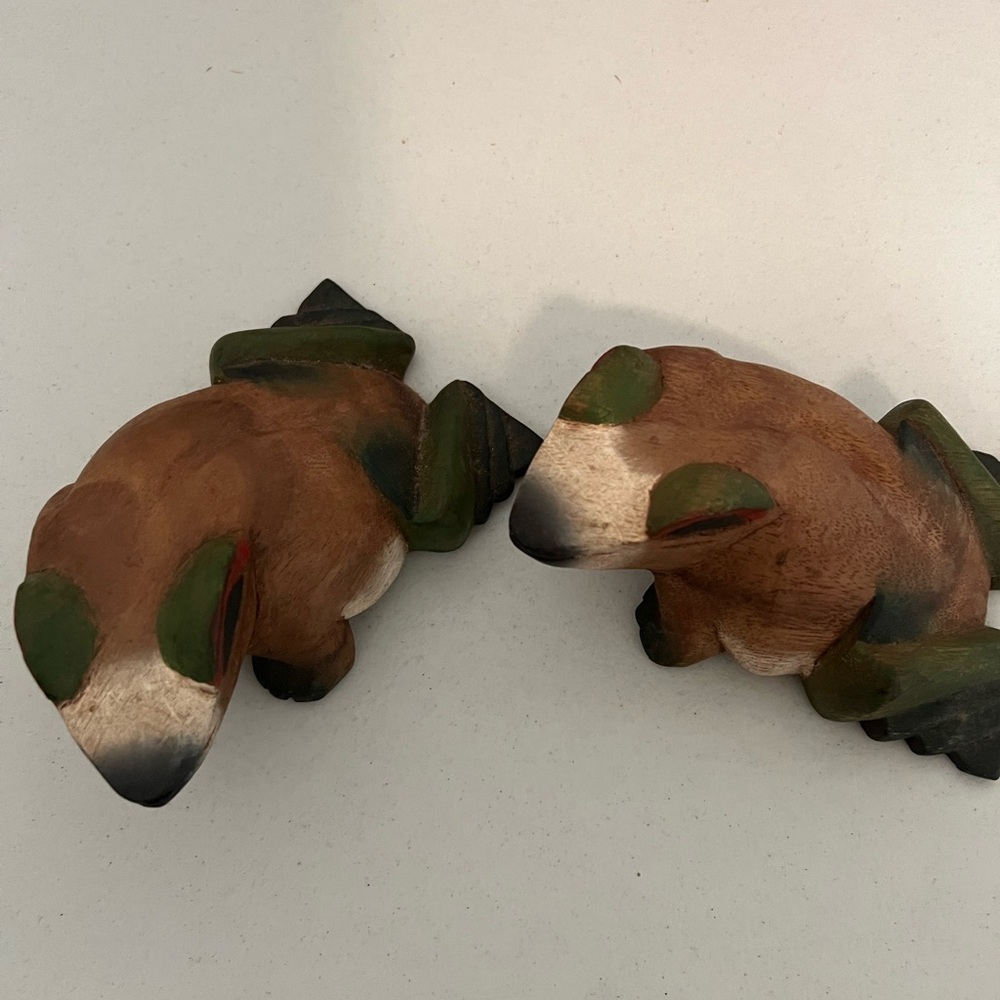 Vintage Hand Carved Hand painted Teak Wood Frogs